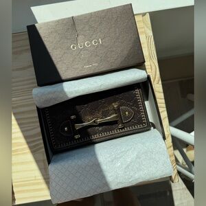 Authentic Gucci Guccissima Leather Horsebit Long Wallet with box